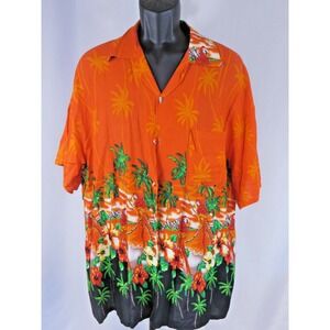 Mens Hawaiian Pace 100% Rayon Aloha Shirt Vibrant Orange Parrots MaCaws XL